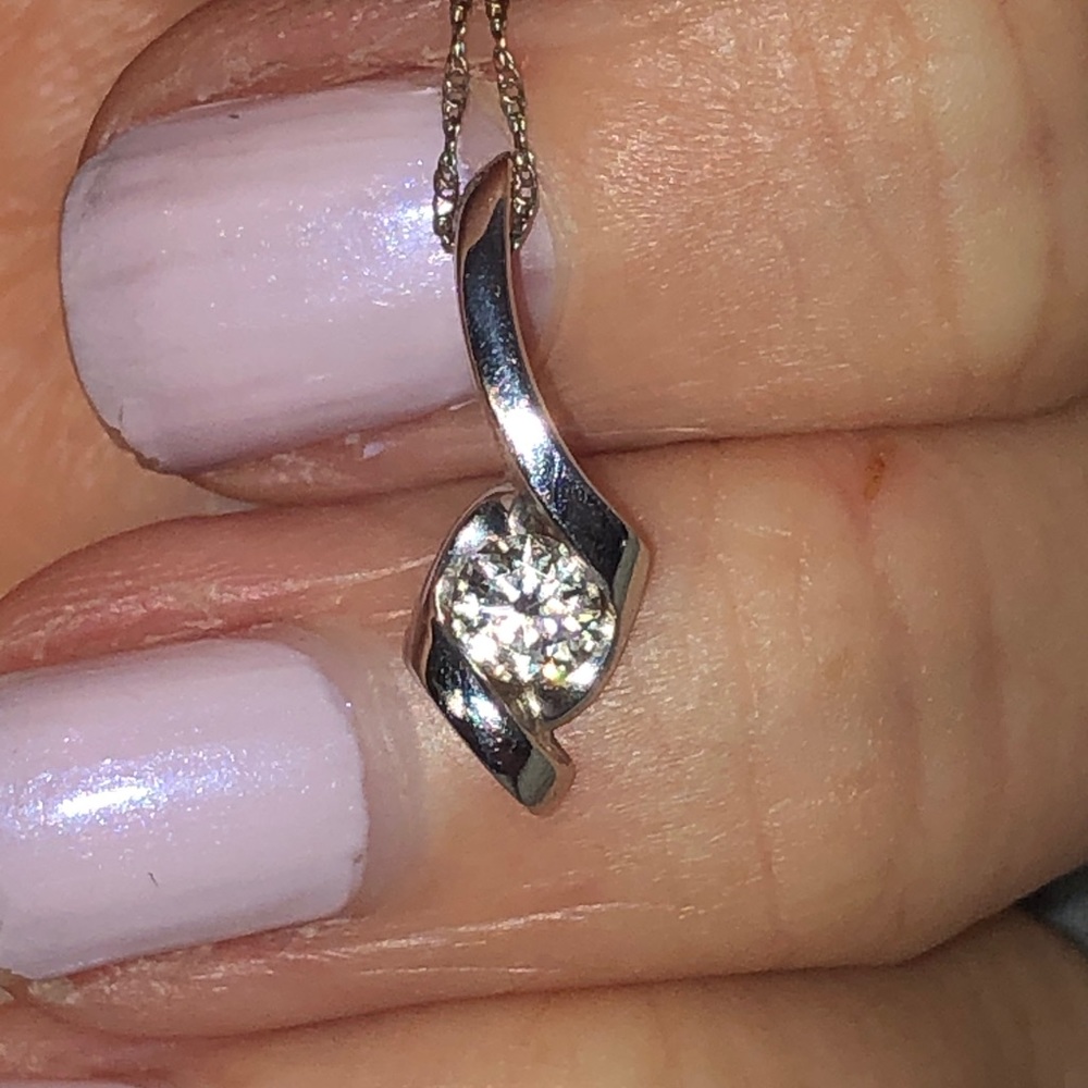 1/4 cttw round natural Diamond solitaire wrapped 14k white gold. Sirena Necklace